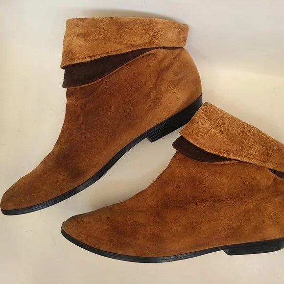 Vtg 80s 90s Impo Brown Ankle Slouch Boots 8 Boho Retro Robin Hood - Picture 1 of 16